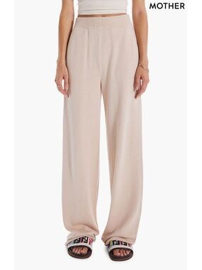 MOTHER NWT THE ZESTY HOVER HIGH WAIST WIDE LEG KNIT BEIGE PANT. SIZE S